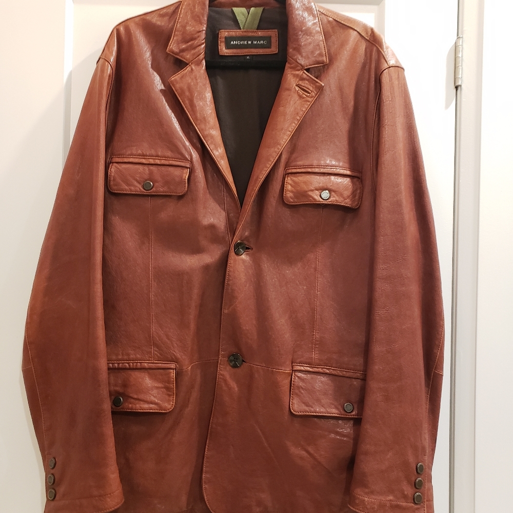 Andrew Marc Men's Brown Leather Button up jacket Size XL